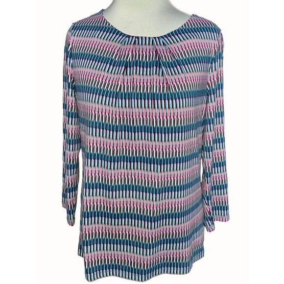 Talbots quarter sleeve colorful spandex blend ruched neckline top size medium - Picture 1 of 7